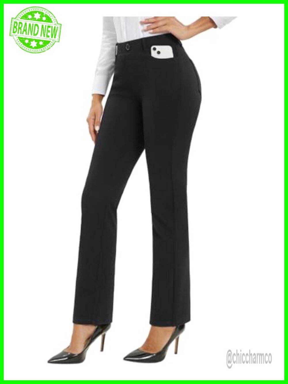 Women's Straight Leg Work Pants Stretch Business Casual High Rise Pull On
